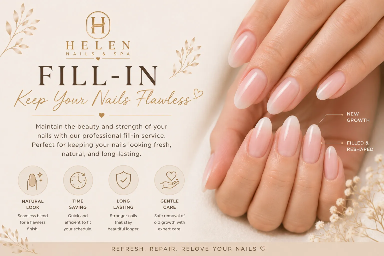 Acrylic and gel nail fill-in service at Helen Nails & Spa Jersey City