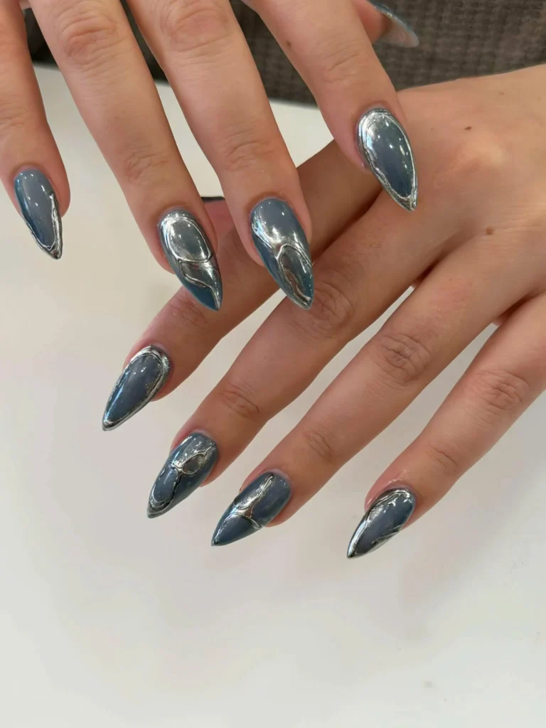 Chrome acrylic nails manicure at Helen Nails & Spa in Jersey City