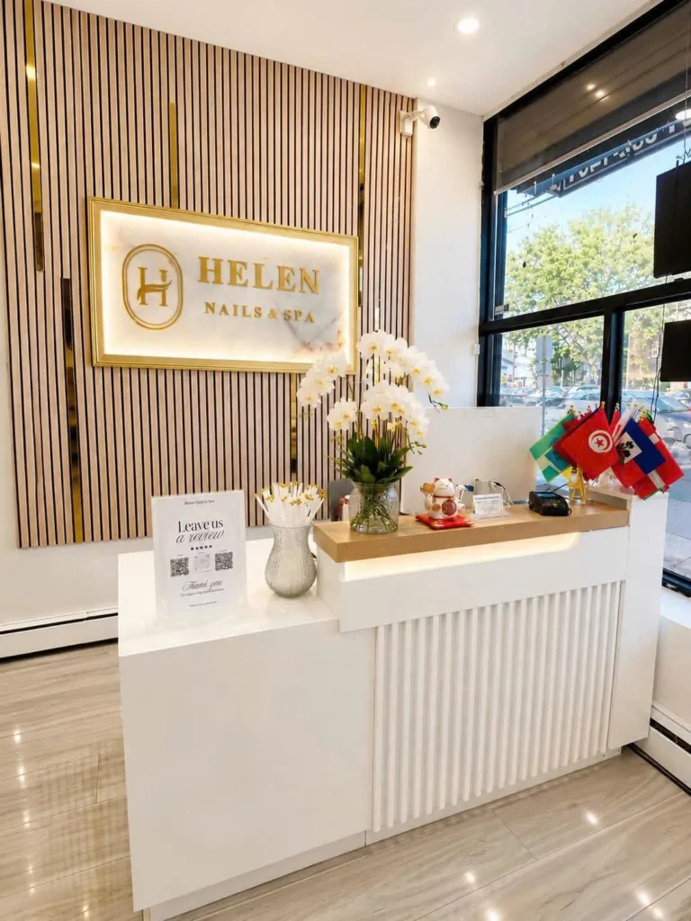 Reception desk at our nail spa Jersey City location, Helen Nails & Spa